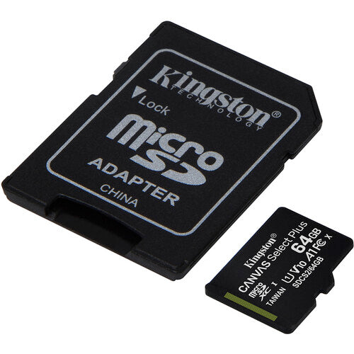 Kingston 64GB Canvas Select Plus UHS-I microSDXC Memory Card with SD Adapter