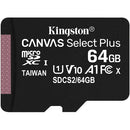 Kingston 64GB Canvas Select Plus UHS-I microSDXC Memory Card with SD Adapter