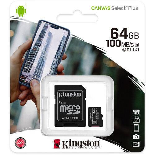 Kingston 64GB Canvas Select Plus UHS-I microSDXC Memory Card with SD Adapter
