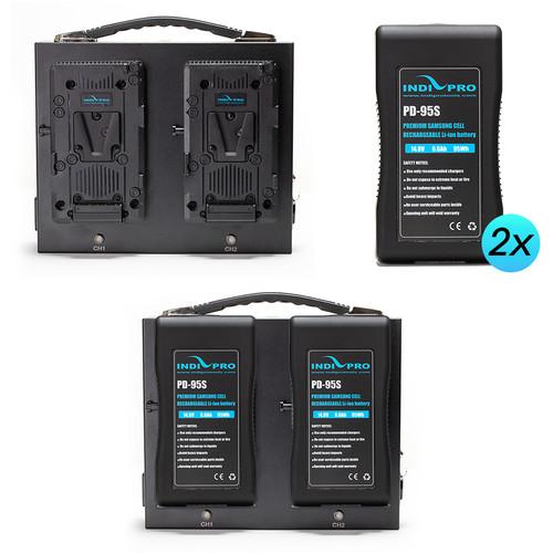 Indipro 2x Compact 95Wh V-Mount Li-Ion Batteries and Dual Fusion V-Mount Charger Kit