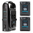 Indipro 2x Micro Alpha Series 99Wh V-Mount Li-Ion Batteries (Carbon Fiber Color) and Dual V-Mount Battery Charger Kit