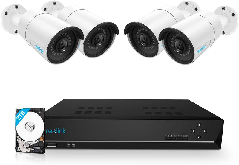 Reolink 8CH 5MP PoE Home Security Camera System, 4pcs Wired 5MP Outdoor PoE IP Cameras, 8MP/4K 8-Channel NVR with 2TB HDD for 24/7 Recording, RLK8-410B4-5MP