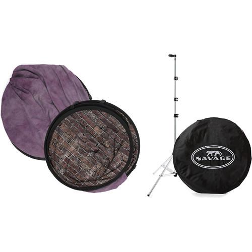 Savage Collapsible 5 x 7' Backdrop with 8' Stand Kit (Grunge Brick/Purple)