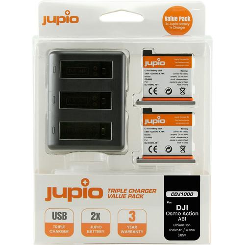 Jupio 2 x Lithium-Ion Battery Packs for DJI Osmo Action 4K & Compact Triple Charger