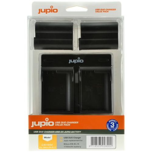 Jupio Pair of EN-EL15A Batteries and USB Single Charger Value Pack