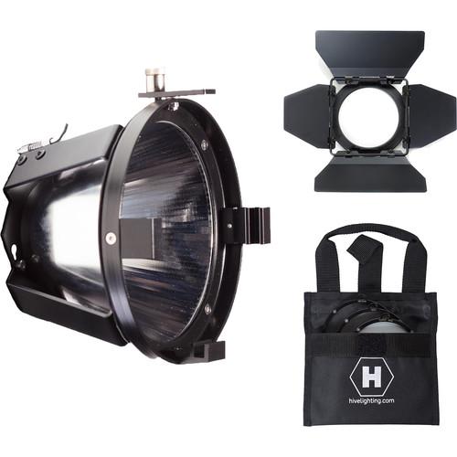 Hive Lighting Par Reflector Attachment, Barndoors and 3 Lens Set (Medium, Wide, Super Wide) w/ Bag for BUMBLE BEE 25-C, BEE 50-C, WASP 100-C, HORNET 200-C