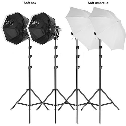 GVM LED80W High power 4 light kit with umbrella softbox backdrop and background support system  P80S4