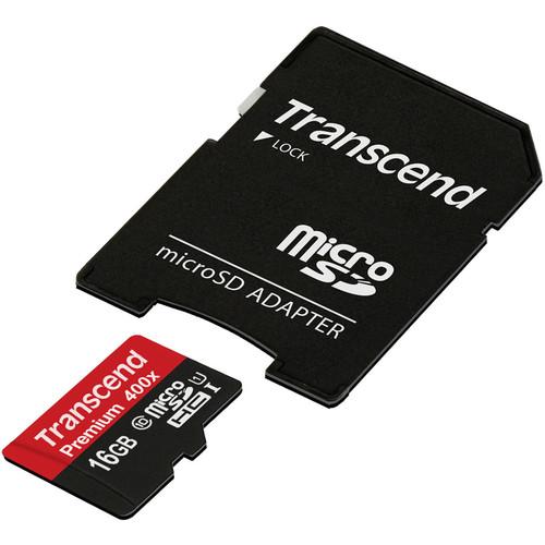Transcend 16GB Premium microSDHC UHS-I Memory Card with SD Adapter