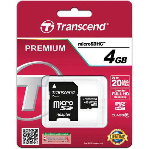Transcend 4GB Premium microSDHC Memory Card with SD Adapter