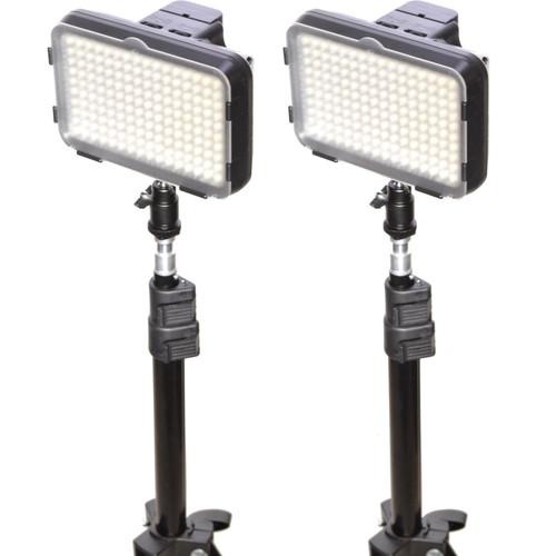 Bescor XT160 Bi-Color LED On-Camera 2-Light Kit with Stands and Batteries